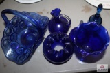 Collection of blue glass items