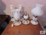 Group of milk glass lamps