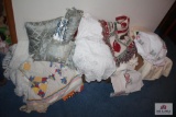 Vintage linens, much loved quilt, decorator pillows and coverlets