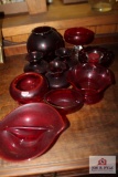 Viking footed bowl and ruby glass items