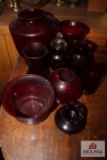 Large collection of ruby glass vases