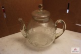 Wheel cut clear glass teapot