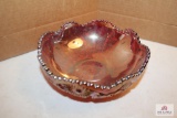 Ruby carnival glass bowl