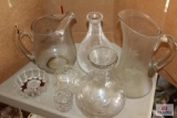 Wheel cut pitchers and small lead crystal bowl