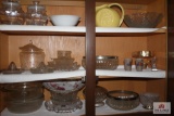 Contents of kitchen cabinets bowls, covered candy and pitcher