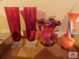 Ruby vases and glass swirl vase