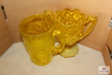 Yellow clear glass vase and pitcher