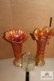 Carnival glass vases and pitcher