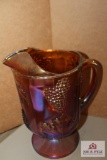 Carnival glass grape and leaf pitcher