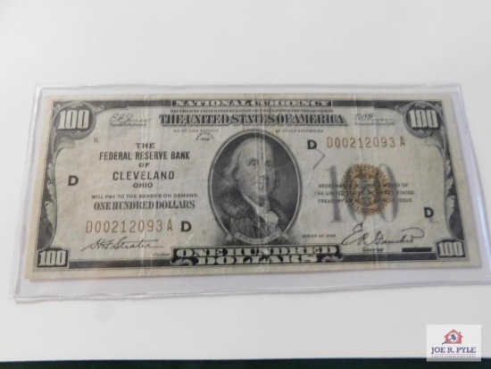 1929 $100 Bank Note serial # D00212093A