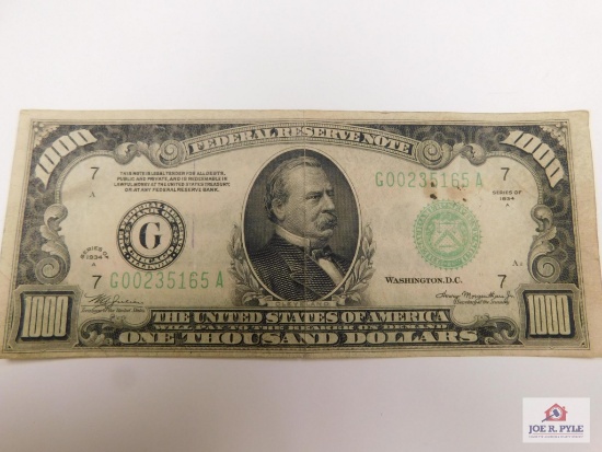 1934 Green Seal $1000 G00235165A Federal Reserve Note