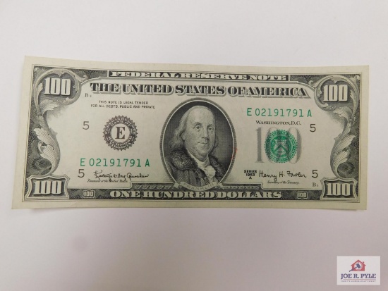 1963A $100 Serial #E02191791a Federal Reserve Note