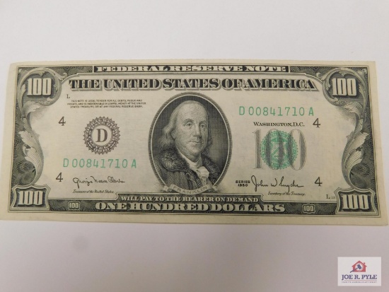 1950 $100 Serial #D00841710A (uncirculated) Federal Reserve Note