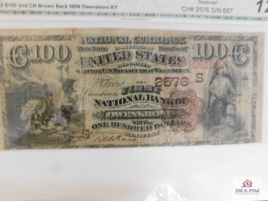$100 Fine (restored) Nat'l Currency - Owensboro, Ky (1882)