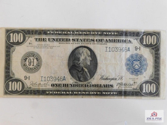 $100 Federal Reserve Note Serial #I103946A (1914)
