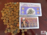 WWI Penny Collection, WWII Penny Collection, 212 Mixed Lot of Pennies