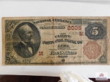 $5 Bill - Serial #U281165U - Bank of Lima, Ohio (August 2, 1892)