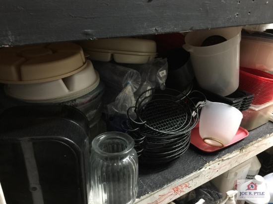 Lot of plastic storage, serving, and cookware