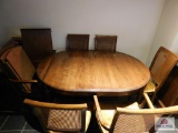 Modern dining table, 6 chairs, 1 leaf and protective table pads