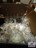 Large collection of glassware, burnleaf bride's baskets, serving bowls, salt and pepper, Mikasa oval