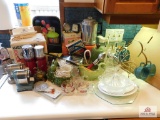Collection of vintage items; coffee pots, juicer, cups
