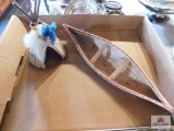 Tree bark miniature canoe and teepee