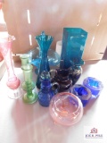 Collection of hand blown glass pieces, vases, baskets, candleholders