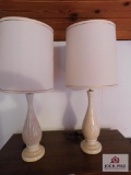 Two lamps, 4 framed watercolors (one signed Sun Yng)