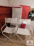 Folding chairs, cushions, shelf and net