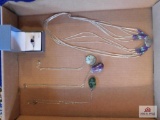 Liquid silver necklace and other necklaces, new ring in box w/ blue stone