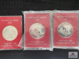 Lot of (3) Franklin Mint Republic of Liberia Proof $5 coins w/stands
