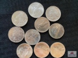 Lot of (10) US Silver Peace Dollars (various years)