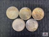 Lot of US Peace Silver Dollars (various dates) 5 pcs