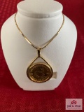 1982 1/2 Krugerrand Coin Set In Yellow Gold w/ Chain