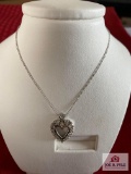 14K White Gold Women's Heart Pendant W/ Diamonds