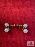 Double Pearl Drop Earrings Set In 14K Yellow Gold