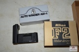 Nikon F2 MD-2 Motor Drive, Auto Winder AW-1, and Nikon Motor Drive MD-4