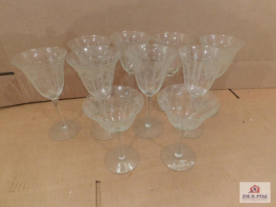 Set Of Fancy Wheelcut Glass Wine Goblets