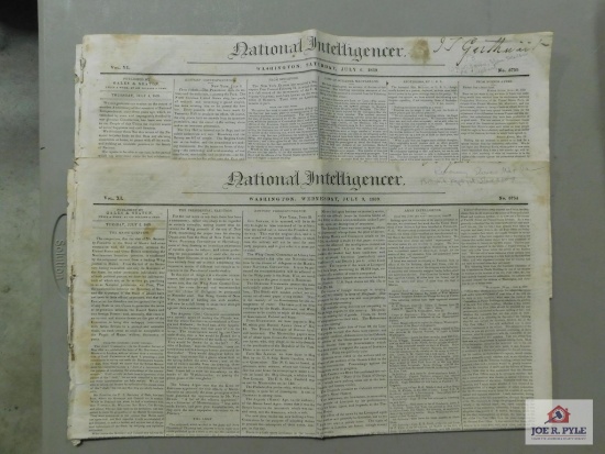 1839 National Intelligencer Newspaper