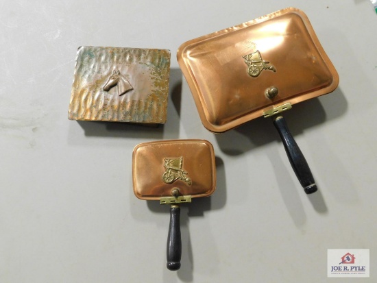 Copper Ash Tray Set And Copper Cigarette Tin