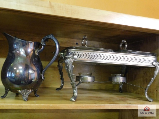 Silver-plate chaffer and water pitcher