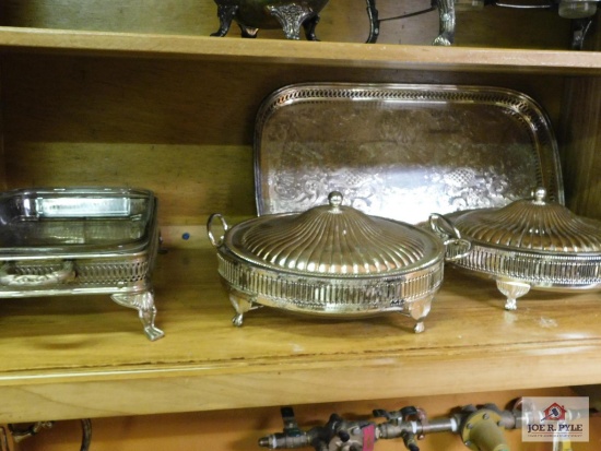 Silver-plate servers and tray