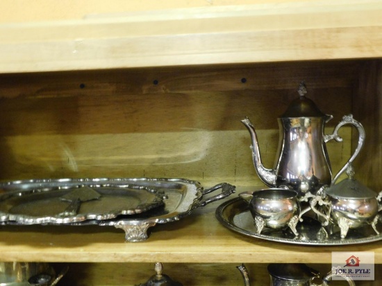 Silver-plate tea set and trays