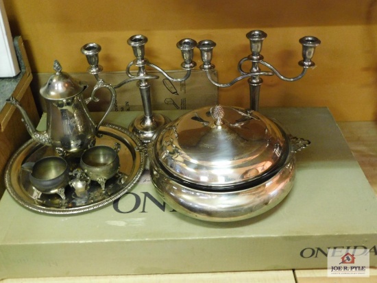 Silver-plate tea set and tureen