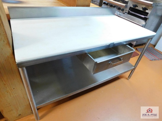 cutting board top stainless steel prep table with drawer 60x30x34 (38'' with backsplash)