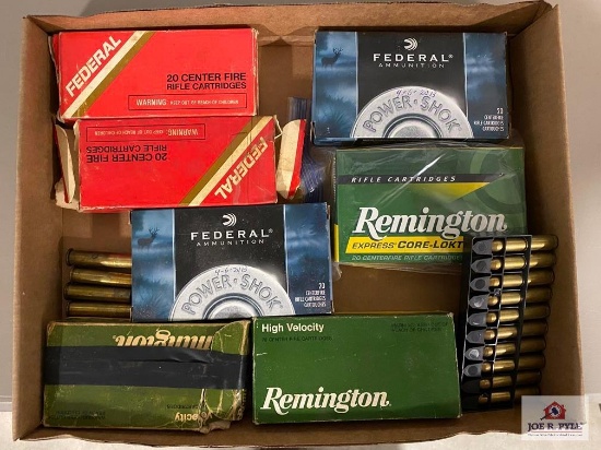 [SKU: 102015] lot of ammunition- .45-70 and .280 Remington- most boxes partial