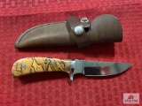 [SKU: 102060] custom knife by LF PEAL with exotic wood handle and leather sheath