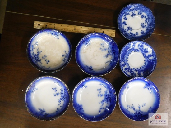 Small flow blue bread plates Flow blue bowl