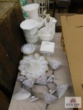 Milk glass items and decorated champagnes