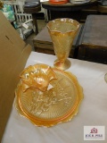 Carnival glass iris vase and platter